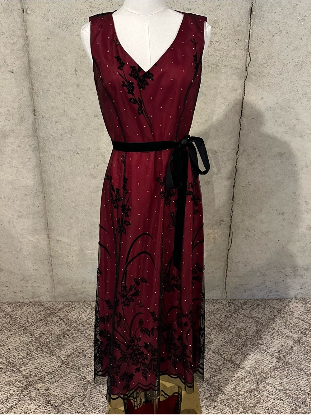 Coldwater Creek Burgundy Sheer Velvet Floral Maxi Dress Y2K Whimsygoth Size 6 - Picture 2 of 6